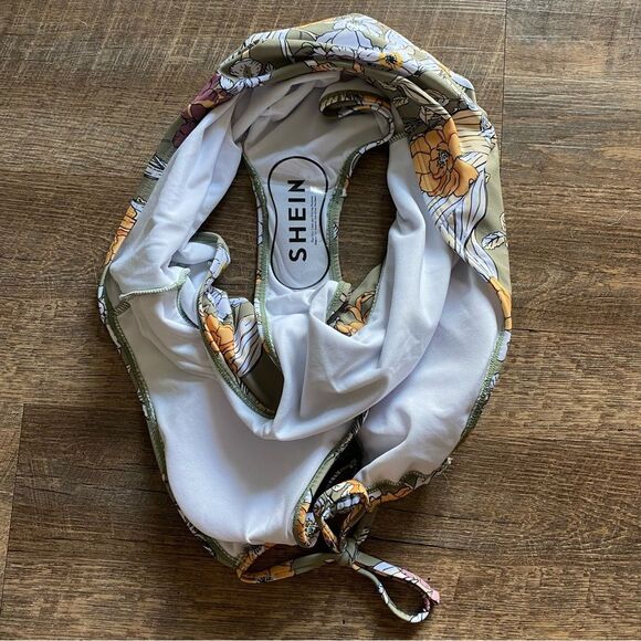 SHEIN Halter Swimsuit 1XL NEW  One Piece Olive Floral Beach - Picture 5 of 8